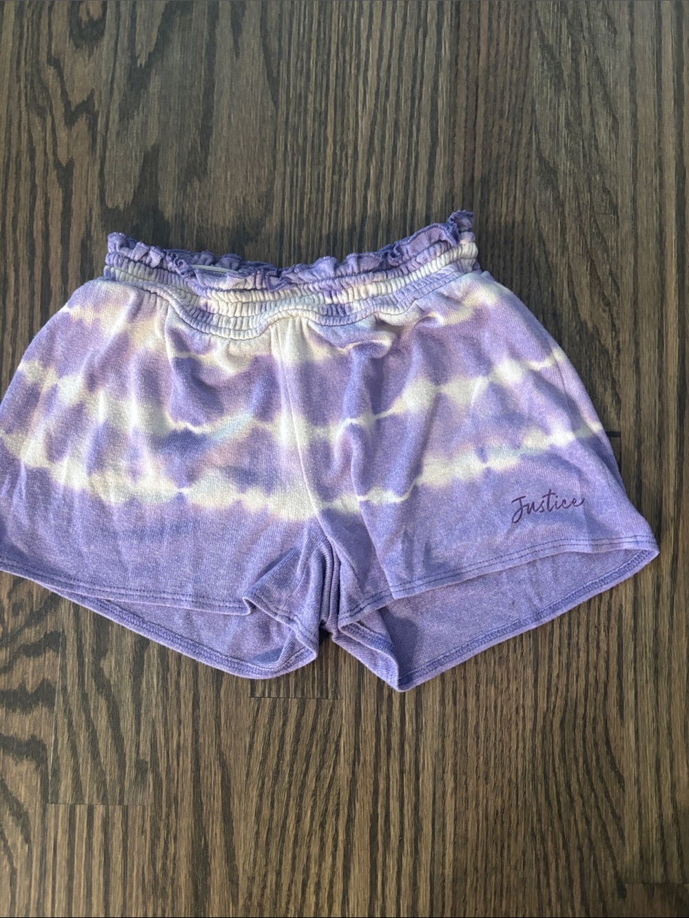 Justice Lavender and White Tie-Dye Athletic Shorts